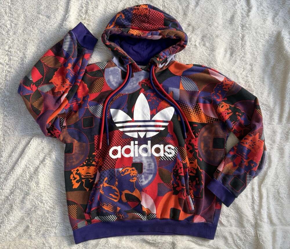 Adidas Hoodie Men Medium Purple Orange AOP CNY Lunar New Year Sweatshirt Small